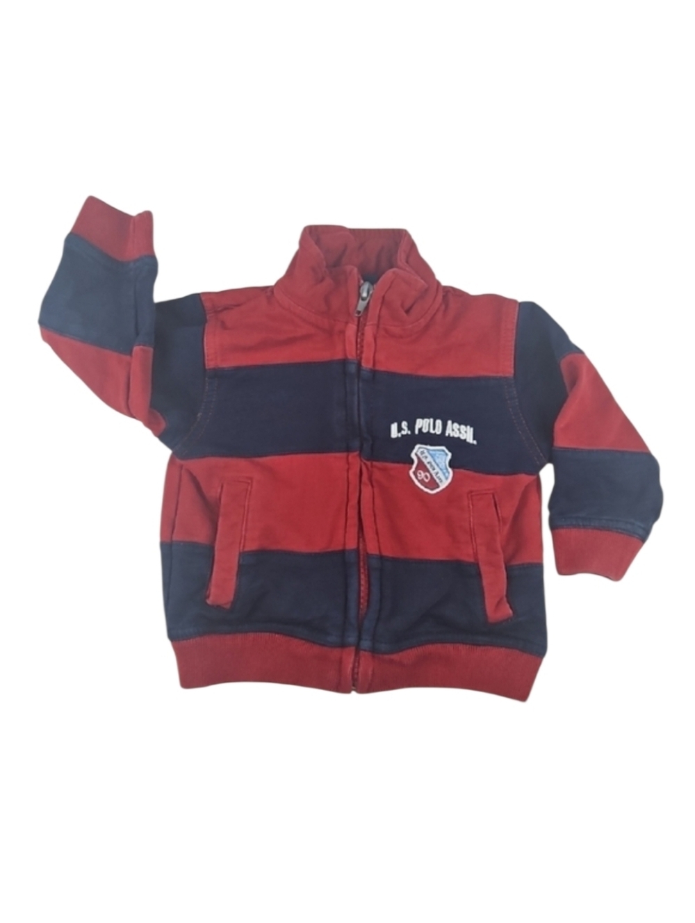 Retro 12M Baby Sweatshirt Full Zip Striped U.S. Polo Assn. Navy Blue Burgundy